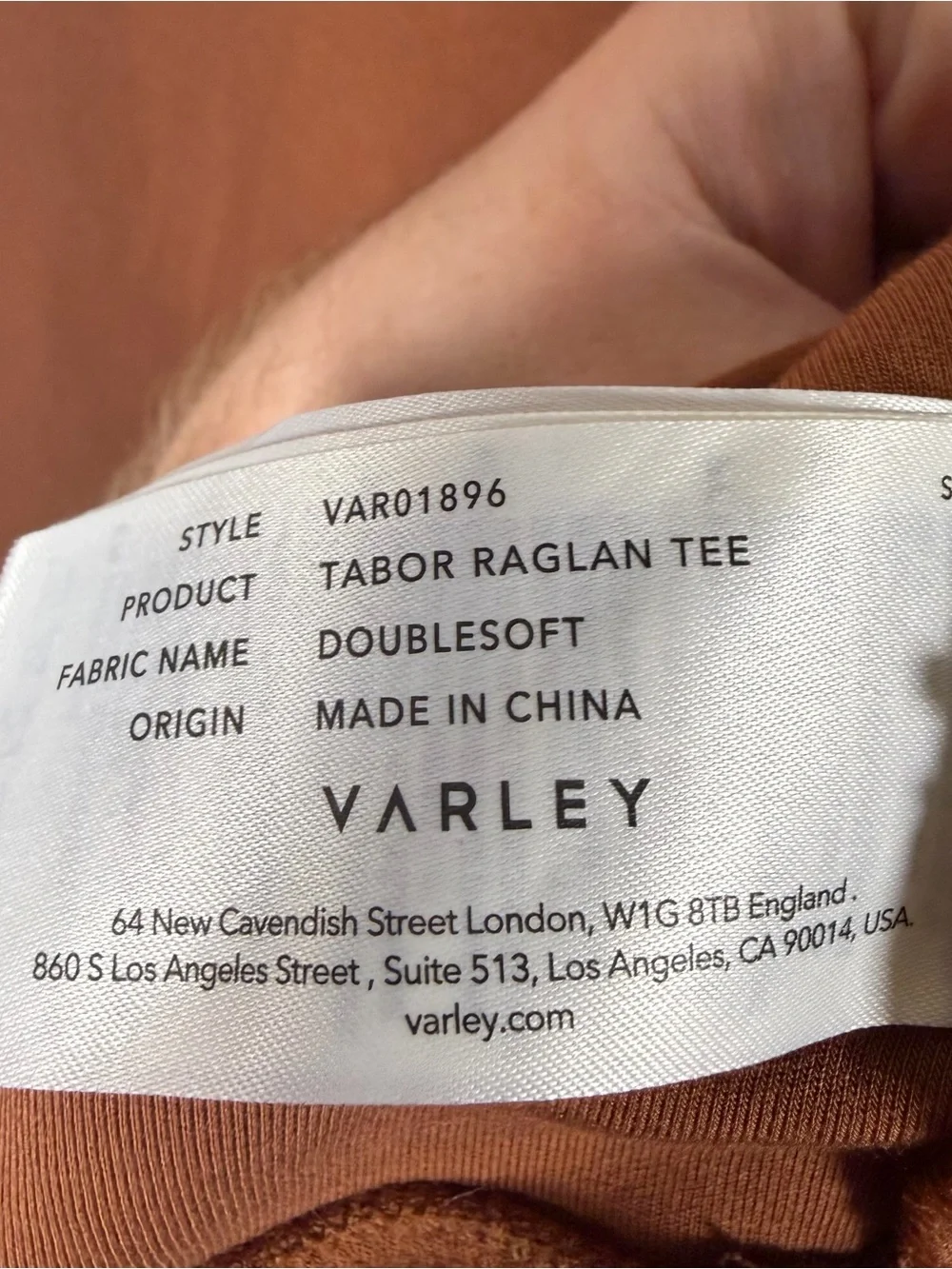 Varley Doublesoft Tabor Raglan Tee Clay Orange Size XS Cozy Top 3/4 Sleeve - Picture 8 of 10